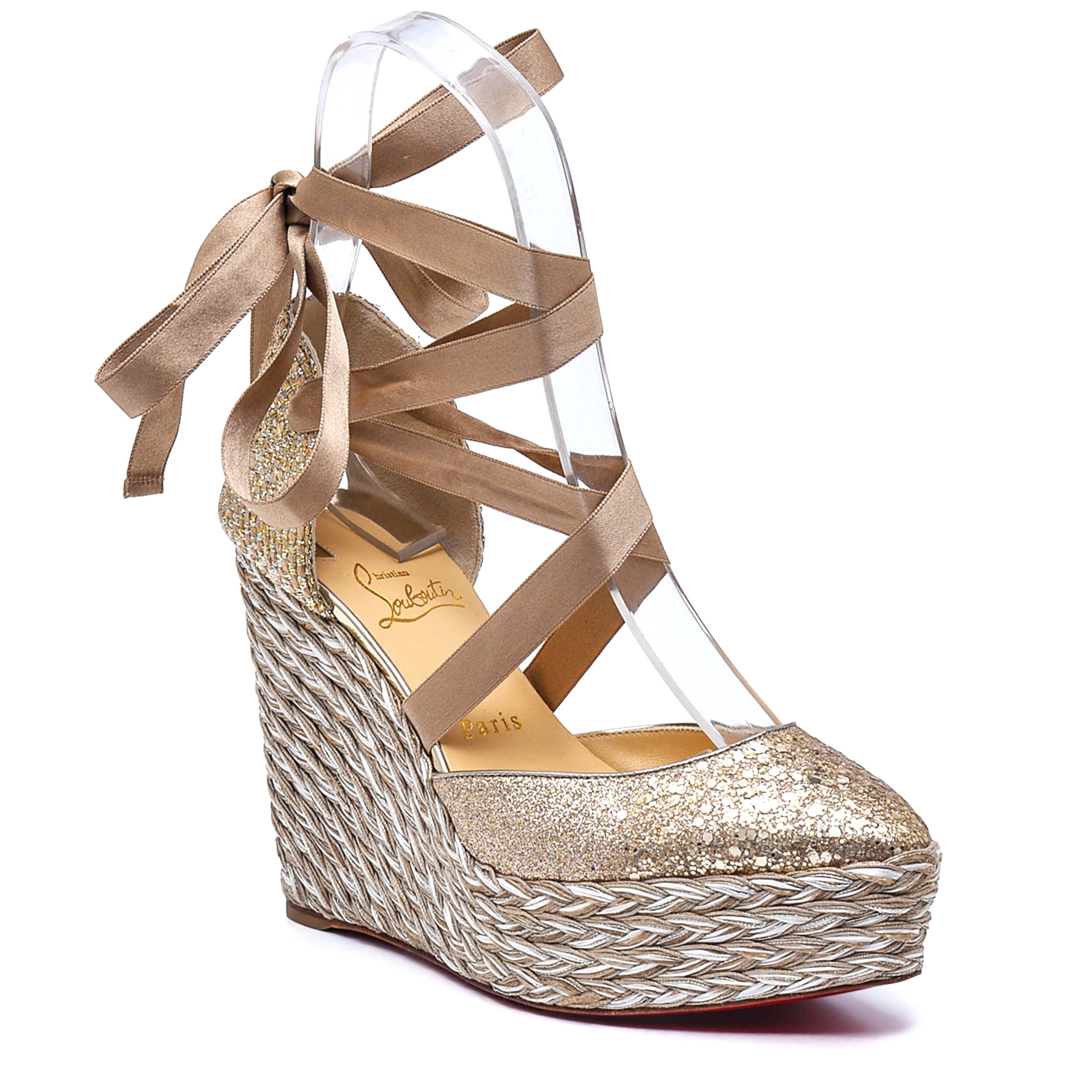 Christian Louboutin - Gold Glitter Wedge Espadrilles 38